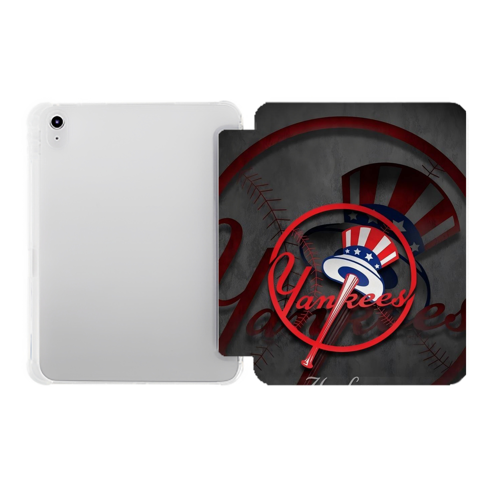 New York Yankees 97 Premium Tri-Fold PU Leather & Silicone IPad Case With Pencil Slot – Fits 9.5,10.5,10.9 – Adjustable Stand, Slim, Protective